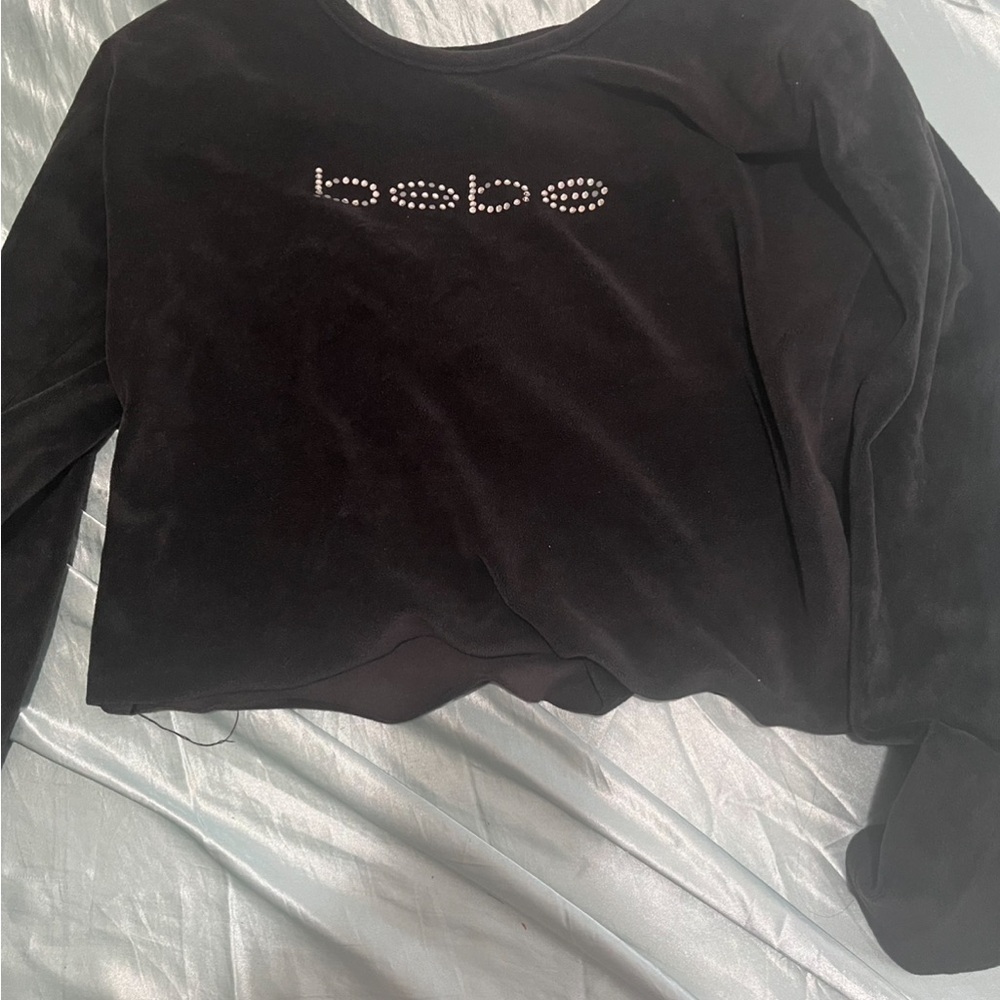 Bebe Black Velvet Long Sleeve Top